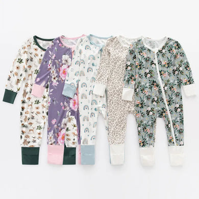 Bamboo Baby Romper Long Sleeve Double Zipper Onesie Bamboo Viscose Print Jumpsuit Baby Clothing 0-24M