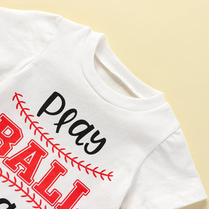 0-24M Infant Baby Girl 2Pcs Summer Outfit Sets Short Sleeve Letter Print Tops Baseball Print Tassel Shorts