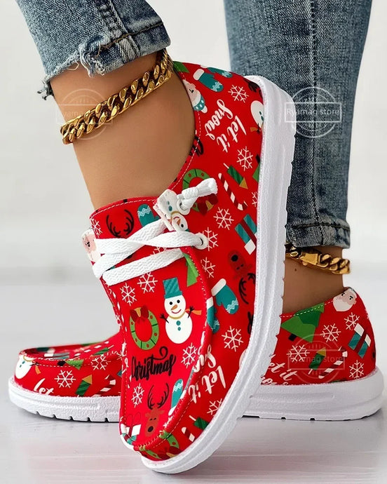 Canvas Christmas Flat Shoes Zapatos Hey Dudes style