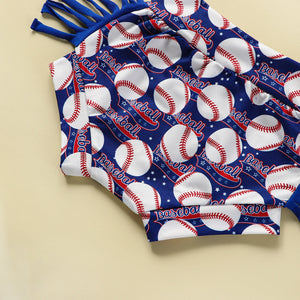 0-24M Infant Baby Girl 2Pcs Summer Outfit Sets Short Sleeve Letter Print Tops Baseball Print Tassel Shorts
