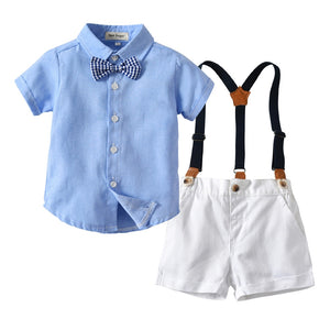 Newborn Baby Boy Suits Soft Cotton Solid Romper + Belt Pants Infant Toddler Set