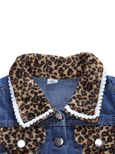 1-6years Baby Girls Denim Casual Outfit Sets Sleeveless Leopard Print Denim Top + Leopard Print Denim Shorts Suits Girls