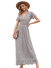 Load image into Gallery viewer, Floral Lace Elegant V Neck White Maxi Dress With Hollow Short Sleeves***True to Size