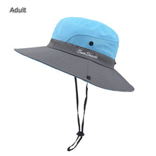 Load image into Gallery viewer, Ponytail Sun Hat Outdoor UV Protection Foldable Mesh Wide Brim Beach Fishing Hat Summer Wide Brim Bob Hiking Bucket Hat