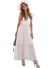Load image into Gallery viewer, Floral Lace Elegant V Neck White Maxi Dress With Hollow Short Sleeves***True to Size