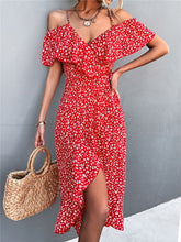Load image into Gallery viewer, WAYOFLOVE Off Shoulder Ruffles Casual Beach Print Dress