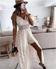 Load image into Gallery viewer, Sexy Off Shoulder Holiday Lace V Neck Spaghetti Strap Sundress White