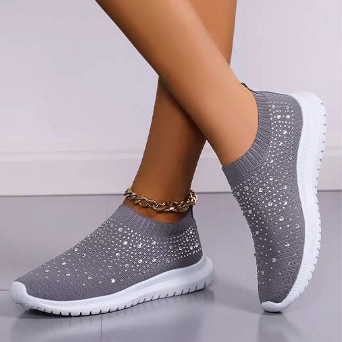 Rimocy Crystal Breathable Mesh Sneaker Shoes for Women Comfortable Soft Bottom Flats Non Slip Casual Shoes