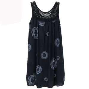 sleeveless camisole dress lace print swing loose long skirt plus size
