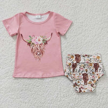 Load image into Gallery viewer, Western Short Sleeves Cow Print T Shirt and Bummie Shorts 3-24 months