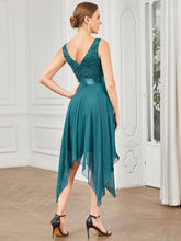 Load image into Gallery viewer, Elegant Evening Dresses Women Chiffon lace V Neck Sleeveless Asymmetrical Knee-Length Dress
