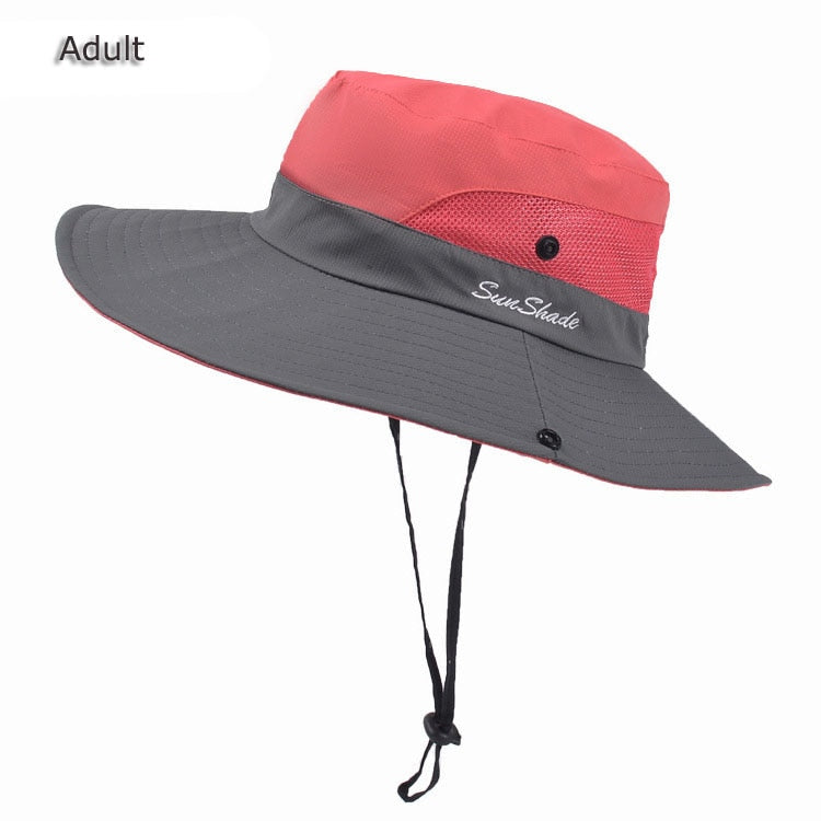 Ponytail Sun Hat Outdoor UV Protection Foldable Mesh Wide Brim Beach Fishing Hat Summer Wide Brim Bob Hiking Bucket Hat