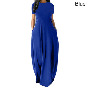 S-5XL 11Colors Oversize O-Neck Maxi  Dress WIth Pockets