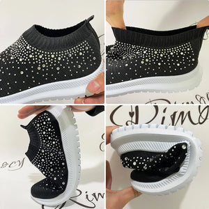 Rimocy Crystal Breathable Mesh Sneaker Shoes for Women Comfortable Soft Bottom Flats Non Slip Casual Shoes