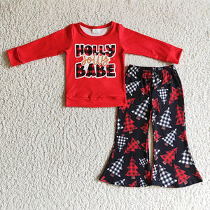 Baby Girl Christmas Tassel Long Sleeve T-shirts and Bummies Outfit