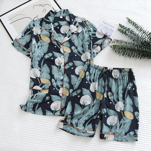 summer pajamas short-sleeved shorts large floral print