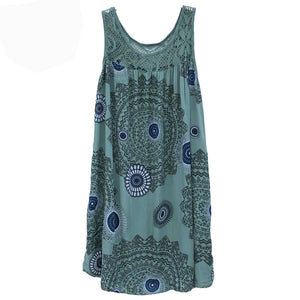 sleeveless camisole dress lace print swing loose long skirt plus size