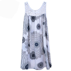 sleeveless camisole dress lace print swing loose long skirt plus size