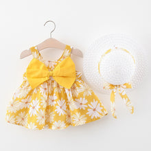 Load image into Gallery viewer, 2pcs Summer Newborn Print Cotton Sleeveless Flowers Beach Dresses + Sunhat