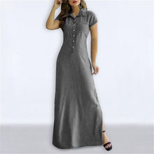 Load image into Gallery viewer, Loose Denim Vintage Button Pocket Short Sleeve Summer Party Elegant Maxi Dresses