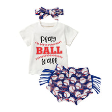 Load image into Gallery viewer, 0-24M Infant Baby Girl 2Pcs Summer Outfit Sets Short Sleeve Letter Print Tops Baseball Print Tassel Shorts