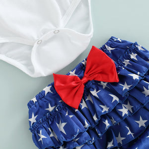 0-24MNewborn Infant Baby Girl 3Pcs Independence Day Clothing Set Short Sleeve Letter Bodysuit Stars Shorts