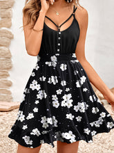 Load image into Gallery viewer, Button Cutout Printed Dress A-Line Sleeveless Dress