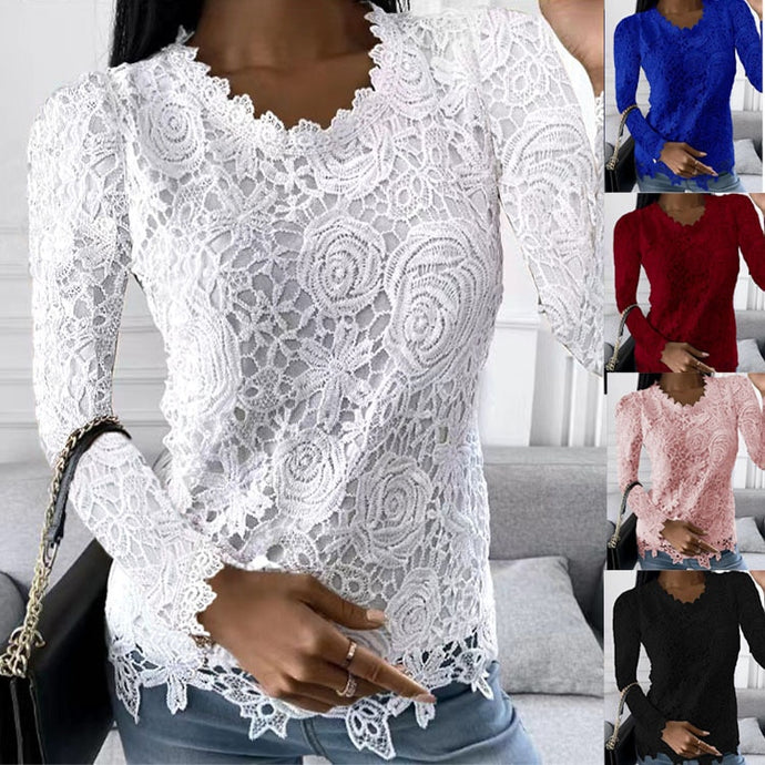 Crochet Lace Tees Vintage Full Long Sleeve up to 5XL ***Lace on front only t shirt material on back.  Order 1size up for loose fit