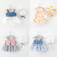 Load image into Gallery viewer, 2pcs Summer Newborn Print Cotton Sleeveless Flowers Beach Dresses + Sunhat