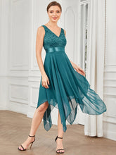 Load image into Gallery viewer, Elegant Evening Dresses Women Chiffon lace V Neck Sleeveless Asymmetrical Knee-Length Dress