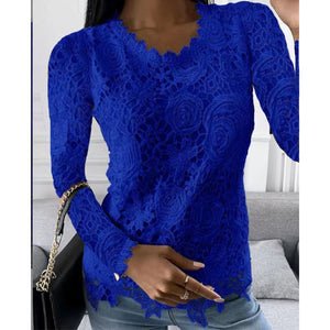 Crochet Lace Tees Vintage Full Long Sleeve up to 5XL ***Lace on front only t shirt material on back.  Order 1size up for loose fit