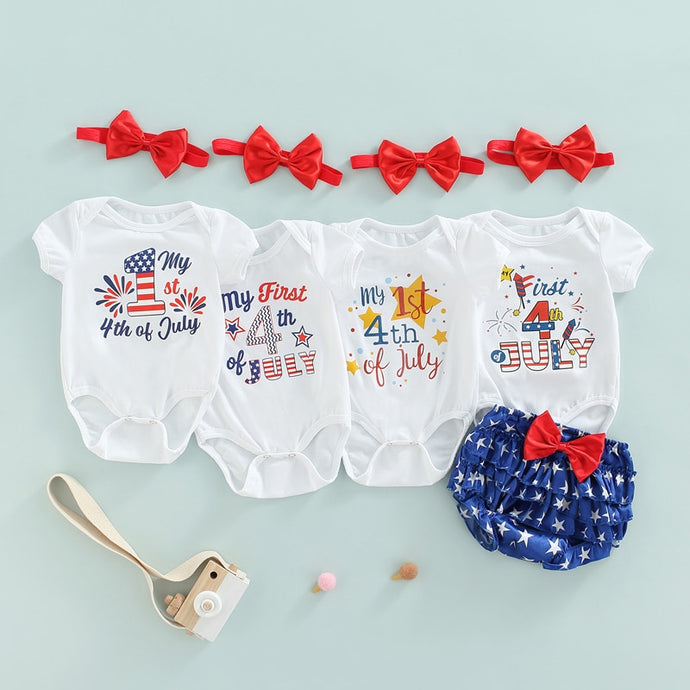 0-24MNewborn Infant Baby Girl 3Pcs Independence Day Clothing Set Short Sleeve Letter Bodysuit Stars Shorts